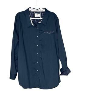 Craft + Flow Mens Button Up Shirt Flip Cuff Long Sleeve Navy Blue White Size 2XL